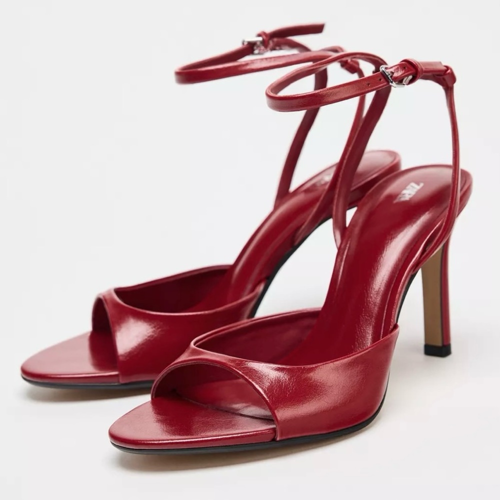 Zara Cracked Effect Heels Red Sandals